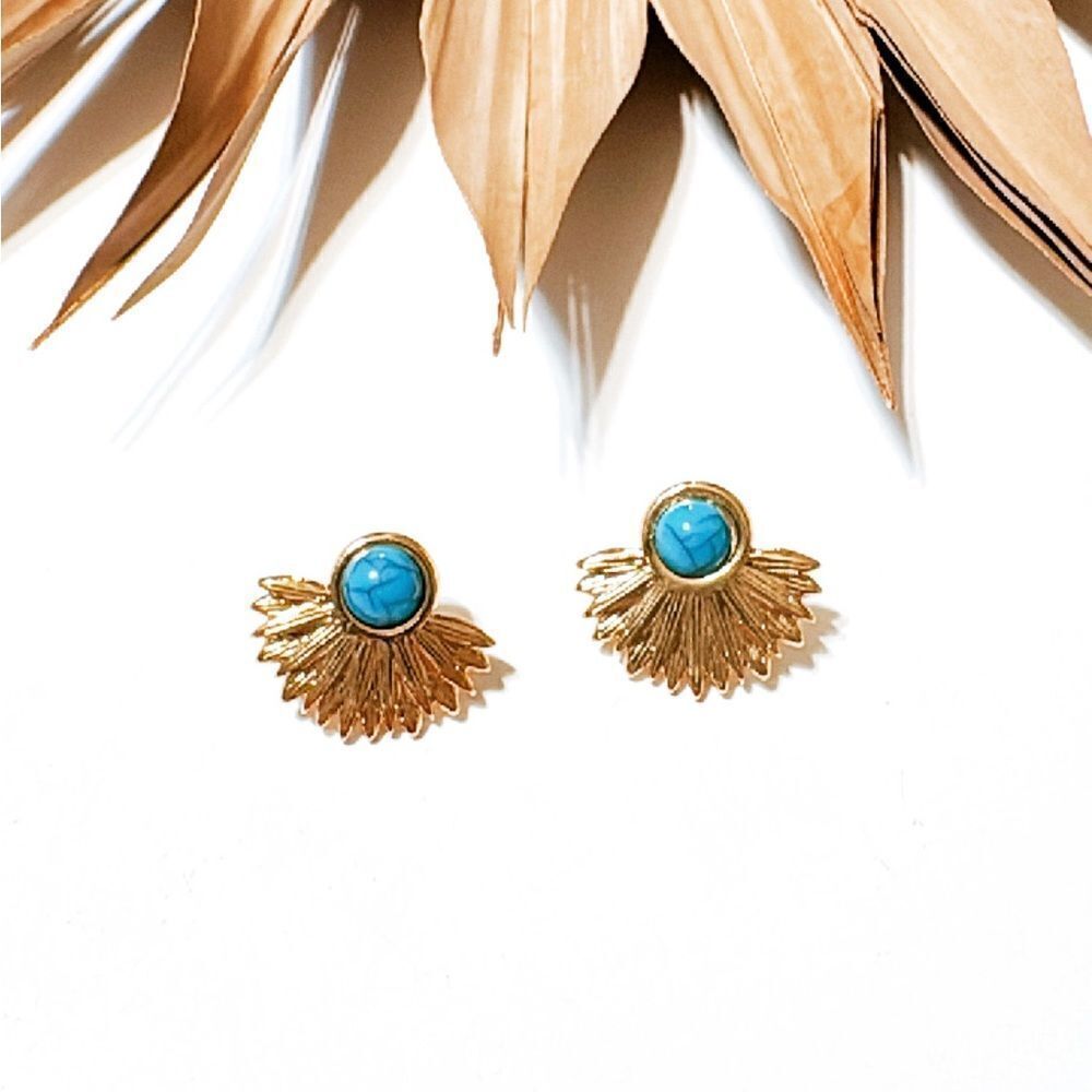 Gold vintage stud earrings N442 - Picture 3 of 5